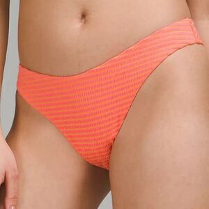Lululemon Pink/Orange Smocked Mid-Rise Skimpy-Fit Swim Bikini Bottom Size 8. NWT